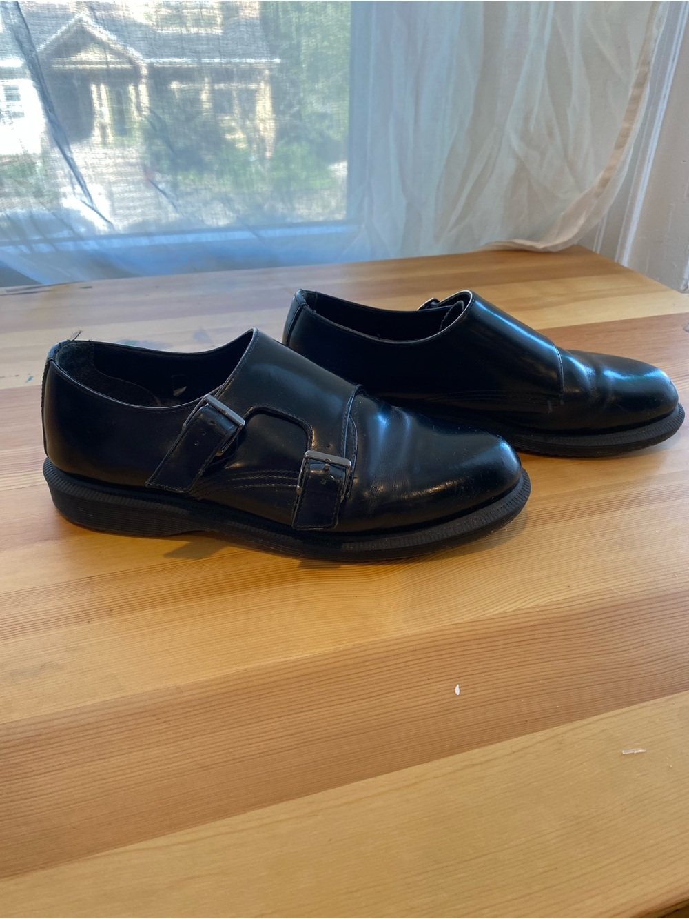 Dr. Martens Black Leather Double Monk  Buckle Strap Loafers Sz 39